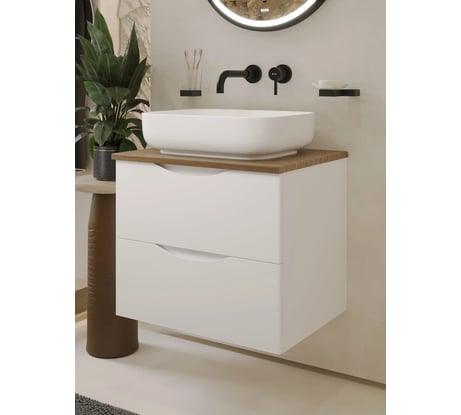 Тумба c раковиной подвесная белая со столешницей под дерево BOND T99605-S54500