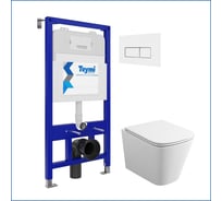 Инсталляция с унитазом комплект 5 в 1 Teymi унитаз подвесной безободковый Helmi S кнопка белая / хром F13296 ЦБ-00285275