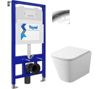 Комплект 5 в 1: Инсталляция Teymi Aina 52 + клавиша смыва Lina хром + подвесной унитаз с микролифтом Helmi S + крепеж T70727 ЦБ-00302361