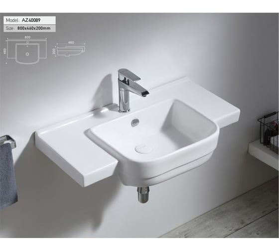 Подвесная раковина Azario 80х46х20 белый AZ-40089