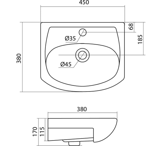 Умывальник AQUATON АЗОВ 45 1WH112449 00066655