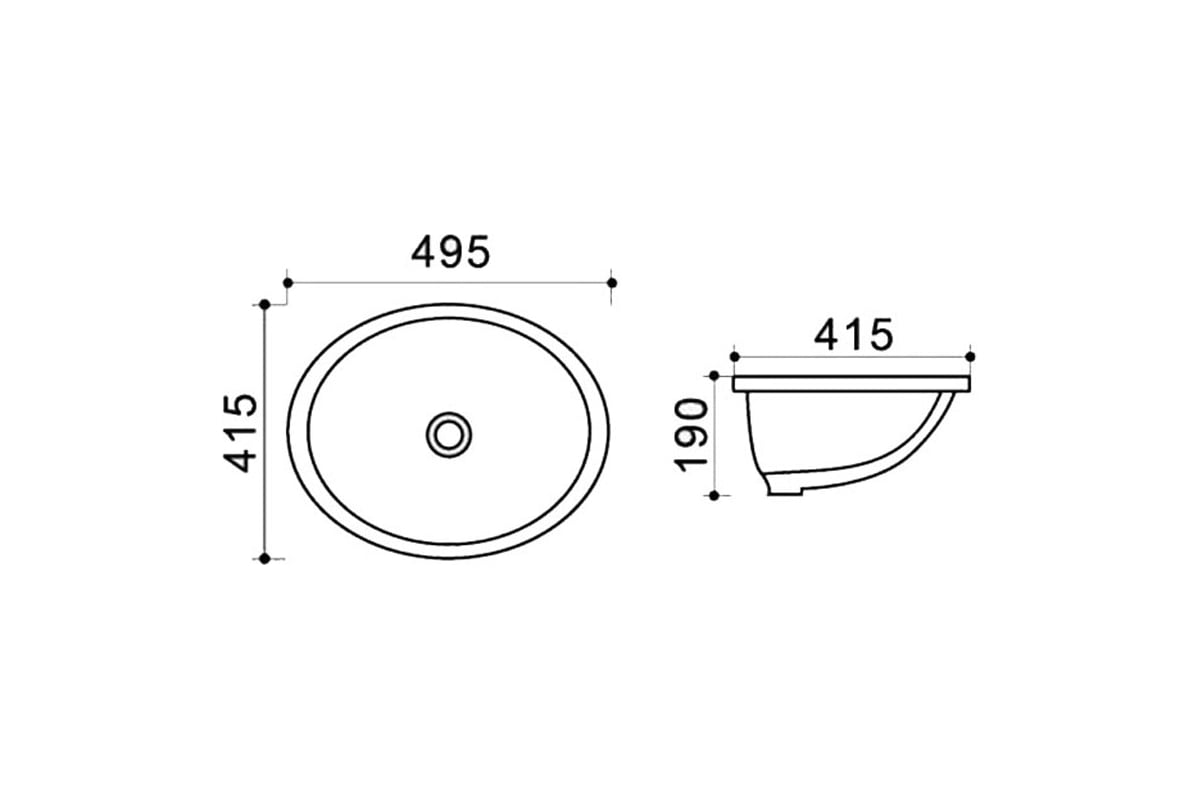 E505001 connect овальный встраиваемый под столешницу умывальник 62х41 см без отверстия под смеситель