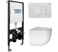 Комплект подвесной унитаз ABBER Bequem AC1132TC белый, с закрытым дном с инсталляцией AC0105 и кнопкой AC0120MW белая матовая AC1132TC-AC0105-AC0120MW