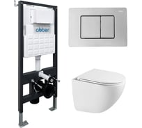 Комплект подвесной унитаз ABBER Bequem AC1131TC белый, с закрытым дном с инсталляцией AC0105 и кнопкой AC0120 хром глянцевый AC1131TC-AC0105-AC0120