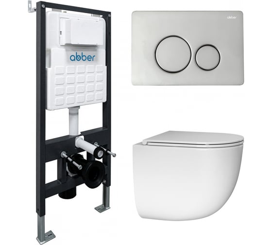 Комплект подвесной унитаз ABBER Bequem AC1132TC белый, с закрытым дном с инсталляцией AC0105 и кнопкой AC0121 хром глянцевый AC1132TC-AC0105-AC0121 1