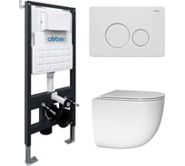 Комплект подвесной унитаз ABBER Bequem AC1132TC белый, с закрытым дном с инсталляцией AC0105 и кнопкой AC0121MW белая матовая AC1132TC-AC0105-AC0121MW