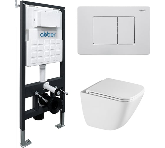 Комплект ABBER подвесной унитаз Rechteck AC1220TC белый, с закрытым дном с инсталляцией AC0105 и кнопкой AC0120MW белая матовая AC1220TC-AC0105-AC0120MW 1