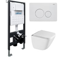 Комплект ABBER подвесной унитаз Rechteck AC1220TC белый, с закрытым дном с инсталляцией AC0105 и кнопкой AC0121MW белая матовая AC1220TC-AC0105-AC0121MW