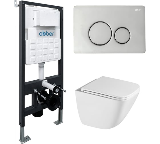 Комплект ABBER подвесной унитаз Rechteck AC1220TC белый, с закрытым дном с инсталляцией AC0105 и кнопкой AC0121 хром глянцевый AC1220TC-AC0105-AC0121 1