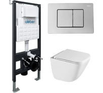 Комплект ABBER подвесной унитаз Rechteck AC1220TC белый, с закрытым дном с инсталляцией AC0105 и кнопкой AC0120 хром глянцевый AC1220TC-AC0105-AC0120