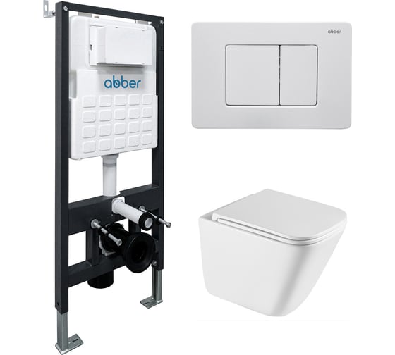 Комплект ABBER подвесной унитаз Rechteck AC1219TC белый, с закрытым дном с инсталляцией AC0105 и кнопкой AC0120MW белая матовая AC1219TC-AC0105-AC0120MW 1