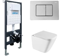 Комплект ABBER подвесной унитаз Rechteck AC1219TC белый, с закрытым дном с инсталляцией AC0105 и кнопкой AC0120 хром глянцевый AC1219TC-AC0105-AC0120