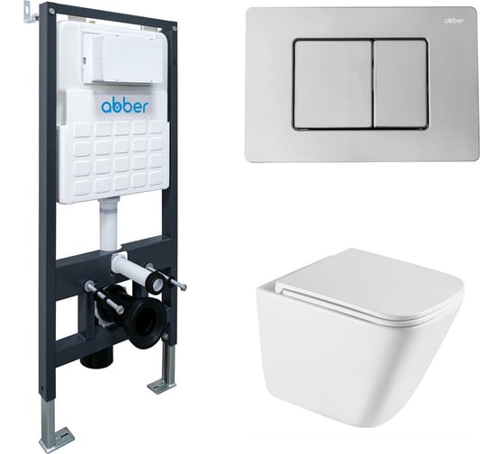 Комплект ABBER подвесной унитаз Rechteck AC1219TC белый, с закрытым дном с инсталляцией AC0105 и кнопкой AC0120 хром глянцевый AC1219TC-AC0105-AC0120 1