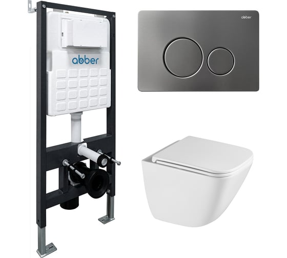 Комплект ABBER подвесной унитаз Rechteck AC1220TC белый, с закрытым дном с инсталляцией AC0105 и кнопкой AC0121NG никель AC1220TC-AC0105-AC0121NG 1