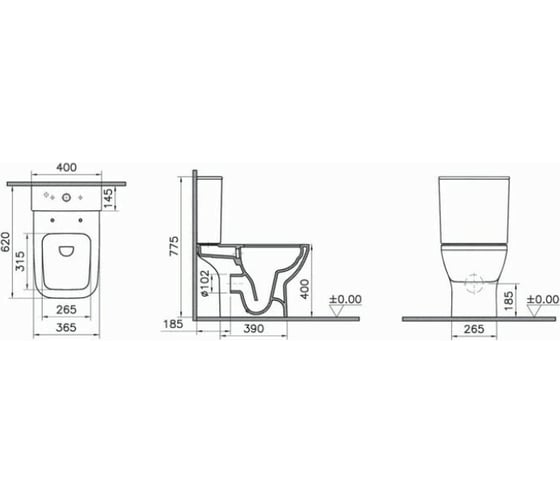 Комплект напольного безободкового унитаза Vitra Integra Square Open-Back  9833B003-7205