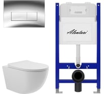 Комплект ALENTORI Инсталляция для унитаза SISTEMA 50 AL.SIS33T с клавишей CHIAVE H, хром глянец AL.CHI202CH + Унитаз Long 525х360 безободковый, Vortex (Торнадо), Soft-Close, белый глян, овал AL.SIS33TAL.CHI202CHOV2110