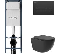 Комплект AM.PM I012711.0338 ErgoFit инсталляция для унитаза с клавишей ErgoFit M пластик, черный матовый + унитаз Long 525х360 безободковый, Vortex (Торнадо), сиденье Soft-Close, черный матовый, овал I012711.0338OV2140
