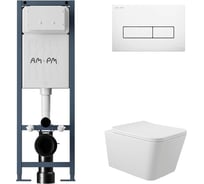Комплект AM.PM I012711.0301 ErgoFit инсталляция для унитаза с клавишей ErgoFit M пластик, белый глян + унитаз Long 520х370 безободковый, Vortex (Торнадо), Soft-Close, белый глян, форма квадрат I012711.0301QV2110