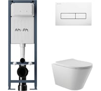 Комплект AM.PM I012711.0301 ErgoFit инсталляция для унитаза с клавишей ErgoFit M пластик, белый глянцевый + унитаз Long 525х360 безободковый, Vortex (Торнадо), Soft-Close, белый глянцевый, конус I012711.0301CV2110