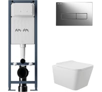Комплект AM.PM I012711.0351 ErgoFit инсталляция для унитаза с клавишей ErgoFit M пластик, хром глянц + унитаз Long 520х370 безободковый, Vortex (Торнадо), сиденье Soft-Close, белый матовый, квадрат I012711.0351QV2120