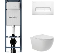 Комплект AM.PM I012711.0301 ErgoFit инсталляция для унитаза с клавишей ErgoFit M пластик, белый глянцевый + унитаз Long 525х360 безободковый, Vortex (Торнадо), сиденье Soft-Close, белый матовый, овал I012711.0301OV2120