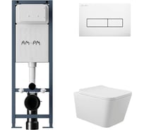Комплект AM.PM I012711.0301 ErgoFit инсталляция для унитаза с клавишей ErgoFit M пластик, белый глянцевый + унитаз Long 520х370 безободковый, Vortex (Торнадо), Soft-Close, белый матовый, квадрат I012711.0301QV2120