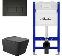 Комплект ALENTORI Инсталляция для унитаза SISTEMA 50 AL.SIS33T клавиша CHIAVE H, черный мат AL.CHI203BM + Унитаз Long 520х370 безободковый, Vortex (Торнадо), Soft-Close, черный мат, квадрат AL.SIS33TAL.CHI203BMQV2140