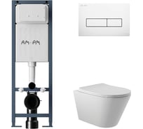 Комплект AM.PM I012711.0301 ErgoFit инсталляция для унитаза с клавишей ErgoFit M пластик, белый глянцевый + унитаз Long 525х360 безободковый, Vortex (Торнадо), сиденье Soft-Close, белый матовый, конус I012711.0301CV2120