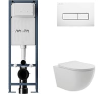 Комплект AM.PM I012711.0301 ErgoFit инсталляция для унитаза с клавишей ErgoFit M пластик, белый глянцевый + унитаз Long 525х360 безободковый, Vortex (Торнадо), Soft-Close, белый глянцевый, овал I012711.0301OV2110