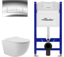 Комплект ALENTORI Инсталляция для унитаза SISTEMA 50 AL.SIS33T с клавишей CHIAVE H, хром глянец AL.CHI202CH + Унитаз Long 525х360 безободковый, Vortex (Торнадо), Soft-Close, белый мат, овал AL.SIS33TAL.CHI202CHOV2120