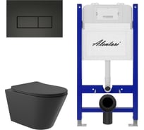 Комплект ALENTORI Инсталляция для унитаза SISTEMA 50 AL.SIS33T с клавишей CHIAVE H, черный мат AL.CHI203BM + Унитаз Long 525х360 безободковый, Vortex (Торнадо), Soft-Close, черный мат, конус AL.SIS33TAL.CHI203BMCV2140
