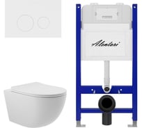 Комплект ALENTORI Инсталляция для унитаза SISTEMA 50 AL.SIS33T с клавишей CHIAVE L, белый мат AL.CHI019WM + Унитаз Long 525х360 безободковый, Vortex (Торнадо), Soft-Close, белый мат, овал AL.SIS33TAL.CHI019WMOV2120