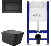 Комплект ALENTORI Инсталляция для унитаза SISTEMA 50 AL.SIS33T клавиша CHIAVE A, черный мат AL.CHI013BM + Унитаз Long 520х370 безободковый, Vortex (Торнадо), Soft-Close, черный мат, квадрат AL.SIS33TAL.CHI013BMQV2140