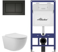 Комплект ALENTORI Инсталляция для унитаза SISTEMA 52 AL.SIS11T с клавишей CHIAVE A, черный мат AL.CHI013BM + Унитаз Long 525х360 безободковый, Vortex (Торнадо), Soft-Close, белый мат, овал AL.SIS11TAL.CHI013BMOV2120
