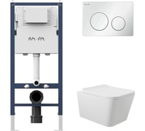 Комплект AM.PM I012709.0101 PrimeFit инсталляция для унитаза с клавишей PrimeFit L, бел глянц + Унитаз Long 520х370 безободковый, Vortex (Торнадо), сиденье Soft-Close, белый матовый, квадрат I012709.0101QV2120