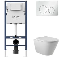 Комплект AM.PM I012709.0101 PrimeFit инсталляция для унитаза с клавишей PrimeFit L, бел глянц + Унитаз Long 525х360 безободковый, Vortex (Торнадо), сиденье Soft-Close, белый матовый, конус I012709.0101CV2120