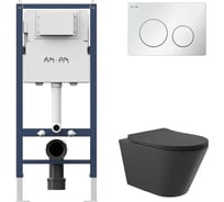 Комплект AM.PM I012709.0101 PrimeFit инсталляция для унитаза с клавишей PrimeFit L, бел глянц + Унитаз Long 525х360 безободковый, Vortex (Торнадо), сиденье Soft-Close, черный матовый, конус I012709.0101CV2140