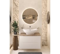 Тумба c раковиной подвесная белая со столешницей под дерево BOND T09805-S15590