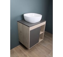 Тумба подвесная с раковиной для ванной 60 см Nura корпус дуб фасад графит раковина Solli 41 Teymi F03456 ЦБ-00285309