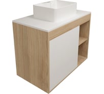 Тумба подвесная с раковиной для ванной Teymi Nura, 80 см, корпус дуб, фасад белый, раковина Helmi Mini 41 F15121 ЦБ-00285319