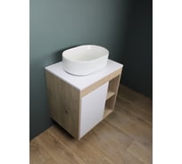 Тумба подвесная с раковиной для ванной 60 см Nura корпус дуб фасад белый раковина Iva 46 Teymi F03450 ЦБ-00285308