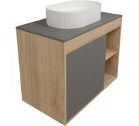 Тумба подвесная с раковиной для ванной 80 см Nura корпус дуб фасад графит раковина Martta 50 Teymi F15152 ЦБ-00285322