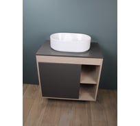 Тумба подвесная с раковиной для ванной 80 см Nura корпус дуб фасад графит раковина Iva 46 Teymi F13232 ЦБ-00285318