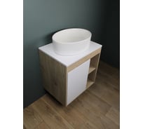 Тумба подвесная с раковиной для ванной 60 см Nura корпус дуб фасад белый раковина Lori 50 Teymi F03433 ЦБ-00285301