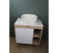 Тумба подвесная с раковиной для ванной 80 см Nura корпус дуб фасад белый раковина Solli 41 Teymi F13193 ЦБ-00285315