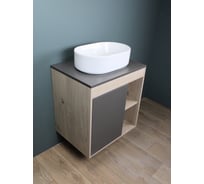 Тумба подвесная с раковиной для ванной 60 см Nura корпус дуб фасад графит раковина Iva 46 Teymi F03475 ЦБ-00285312