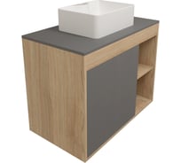 Тумба подвесная с раковиной для ванной Teymi Nura, 80 см, корпус дуб, фасад графит, раковина Helmi Mini 41 F15122 ЦБ-00285320