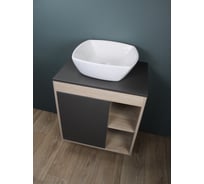 Тумба подвесная с раковиной для ванной Teymi Nura, 60 см, корпус дуб, фасад графит, раковина Kati 43 F03462 ЦБ-00285311