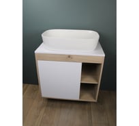 Тумба подвесная с раковиной для ванной 80 см Nura корпус дуб фасад белый раковина Solli 60 Teymi F13191 ЦБ-00285313