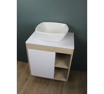 Тумба подвесная с раковиной для ванной 60 см Nura корпус дуб фасад белый раковина Kati 43 Teymi F03437 ЦБ-00285307